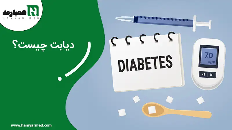 یک قاشف چوبی به همراه چند عدد قند و دستگاه تست قند خون برای پاسخ به سوال دیابت چیست